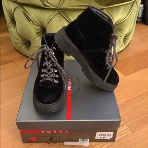 Prada Calzature Velvet Donna Boot, size 37.5